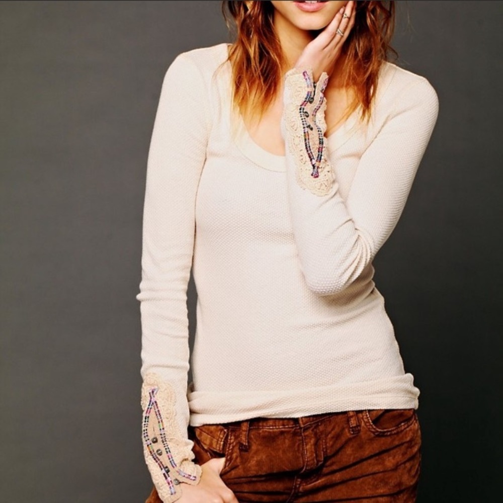 Free People Meadow Fiesta Cuff Thermal Henley